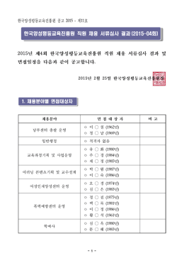 붙임. 2015년 제4회 서류심사 결과 및 면접일정