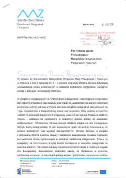 Odpowiedź Ministerstwa Zdrowia na Stanowisko MORPiP w sprawie