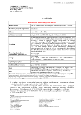 Ostrzeżenie meteorologiczne Nr 116 - oblodzenie