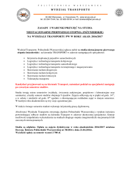 Zasady i warunki przyjęć na studia niestacjonarne I stopnia