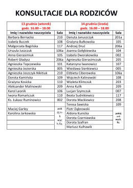 KONSULTACJE DLA RODZICÓW 13 grudnia (wtorek)