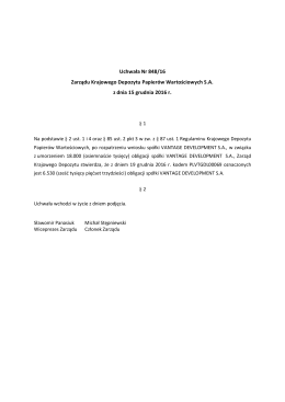 Uchwała Nr 848/16 Zarządu Krajowego Depozytu Papierów