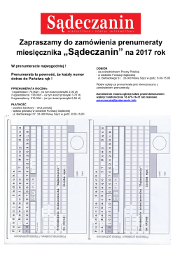 miesięcznika „Sądeczanin” na 2017 rok