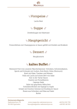Vorspeise Suppe Hauptgericht Dessert kaltes Buffet