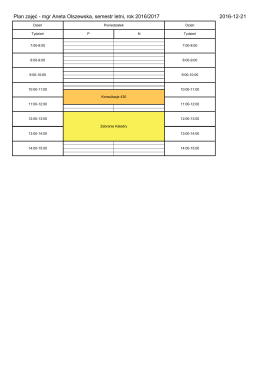 Plan zajęć - mgr Aneta Olszewska, semestr letni, rok 2016/2017