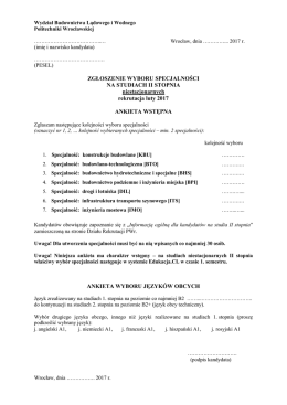 ZGŁOSZENIE WYBORU SPECJALNOŚCI NA STUDIACH II