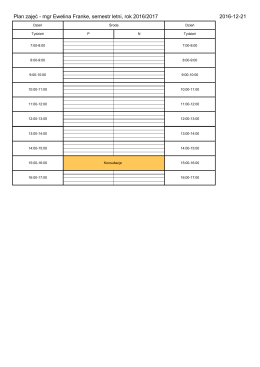 Plan zajęć - mgr Ewelina Franke, semestr letni, rok 2016/2017 2016