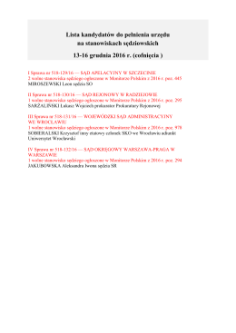 Lista kandydat&oacute;w do pełnienia urzędu na stanowiskach