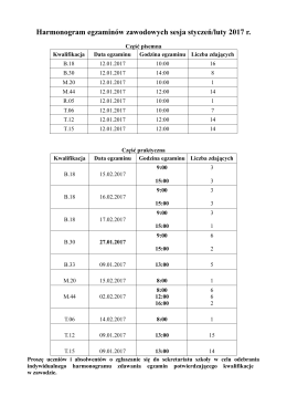 Harmonogram egzamin&oacute;w zawodowych sesja styczeń/luty 2017 r.