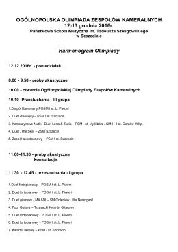 Harmonogram Olimpiady - PSM I st. w Szczecinie