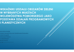 wskaźniki udziału obszarów zielen w wybranych miastach