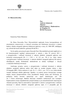Szanowny Panie Ministrze Pan Andrzej Adamczyk Minister