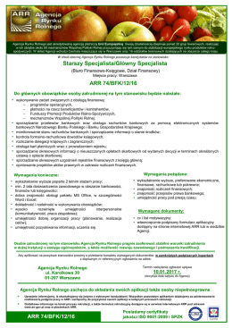 Starszy Specjalista/Gł&oacute;wny Specjalista ARR 74/BFK/12/16 ARR 74