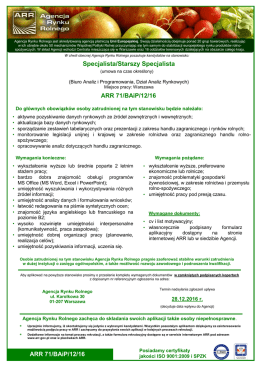 Specjalista/Starszy Specjalista ARR 71/BAiP/12/16 ARR 71/BAiP/12