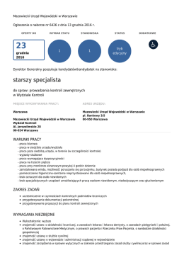 starszy specjalista w Wydziale Kontroli WK