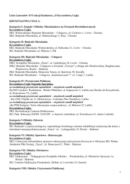 Lista Laureatów XVI edycji Konkursu „O Kryształową Cegłę