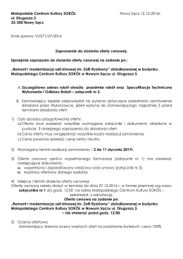 Zaproszenie do złożenia oferty. - Małopolskie Centrum Kultury SOKÓŁ