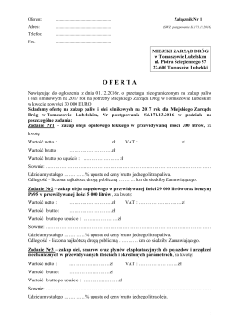 O F E R T A - Miejski Zarząd Dr&oacute;g w Tomaszowie Lubelskim