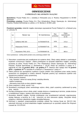 obwieszczenie o sprzedaży składników majątku