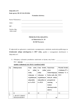 świadczenie usługi cateringowej w 2017 roku, I II III IV V VI I. BUFET