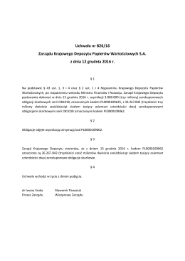 Uchwała nr 826/16 Zarządu Krajowego Depozytu Papierów