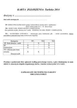KARTA ZGŁOSZENIA- Tarlisko 2014 drużyny z