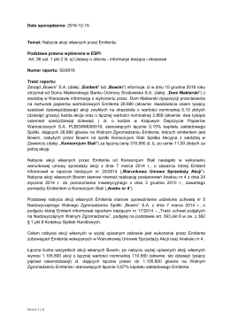 Data sporządzenia: 2016-12-15 Temat: Nabycie akcji
