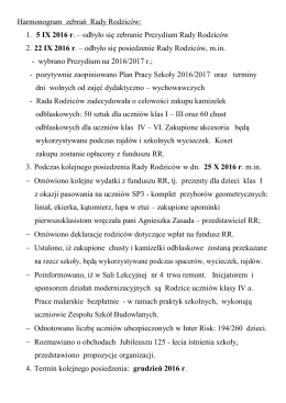 Harmonogram zebrań Rady Rodzic&oacute;w: 1. 5 IX 2016 r. &ndash; odbyło się