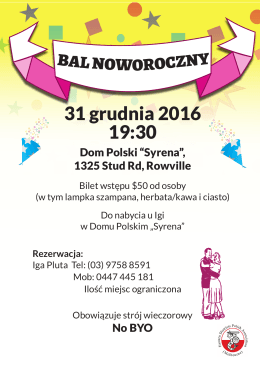 31 grudnia 2016 19:30 - Polish Club "Syrena"