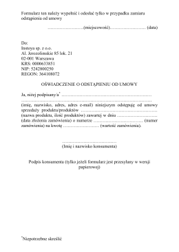 Wz&oacute;r odstąpienia od umowy