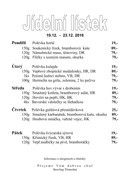 Polední menu 19.12. - 23.12. 2016