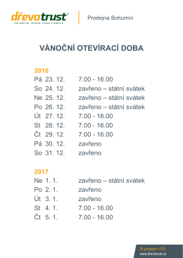 VÁNOČNÍ OTEVÍRACÍ DOBA