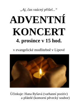 Pozv&aacute;n&iacute; na adventn&iacute; koncert, konan&yacute; v neděli 4.prosince 2016 v 15