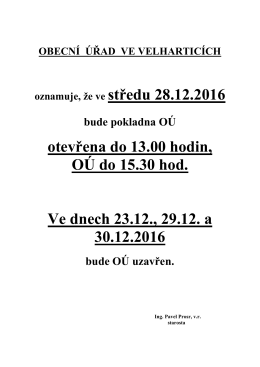Uzavření OÚ během Vánoc