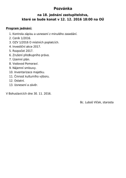 Pozvánka na 18. jednání ZO Bohuslavice