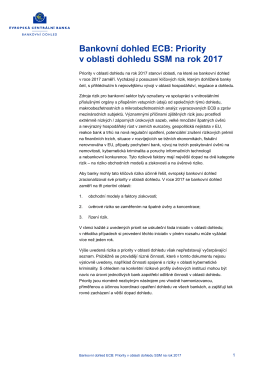 Bankovn&iacute; dohled ECB: Priority v oblasti dohledu SSM na rok 2017