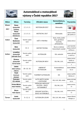 automobilov&yacute;ch v&yacute;stav a veletrhů v tuzemsku pro rok 2017