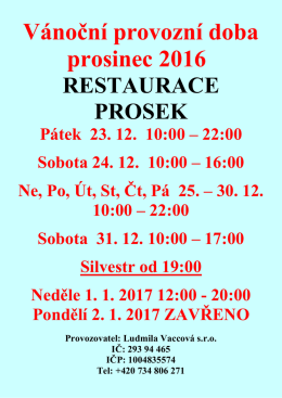 Vánoční provozní doba
