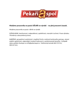 Hledáme pracovníka na pozici DĚLNÍK ve výrobě