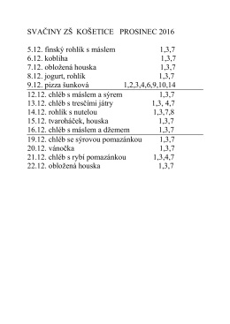 SVAČINY ZŠ KOŠETICE PROSINEC 2016