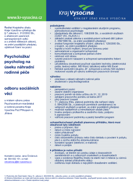 Psycholožka/ psycholog na úseku náhradní rodinné