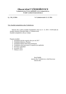 Starosta obce svolává zasedání Zastupitelstva obce