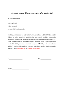 ČESTN&Eacute; PROHL&Aacute;&Scaron;EN&Iacute; O DOSAŽEN&Eacute;M VZDĚL&Aacute;N&Iacute;