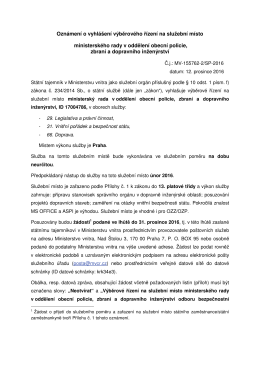 Oznámení o vyhlášení výb rového ízení na služební místo