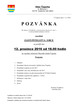 Pozvánka na jednání zastupitelstva obce dne 12