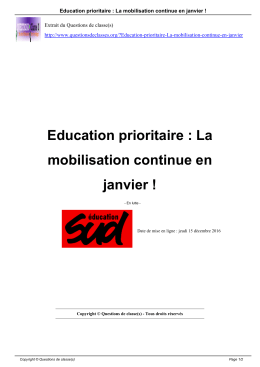 Education prioritaire : La mobilisation continue en janvier !