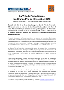 La Ville de Paris décerne les Grands Prix de l`Innovation 2016