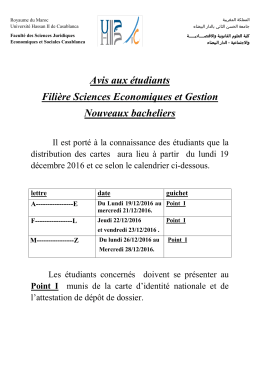 Avis aux étudiants Filière Sciences Economiques et Gestion