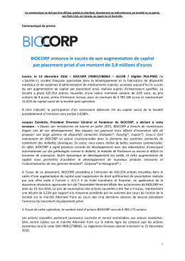 2016 12 13 CP_BIOCORP_Résultat du placement