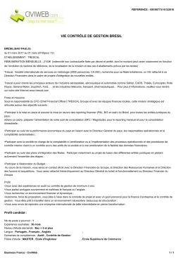 Offre VIE CONTR&Ocirc;LE DE GESTION BRESIL